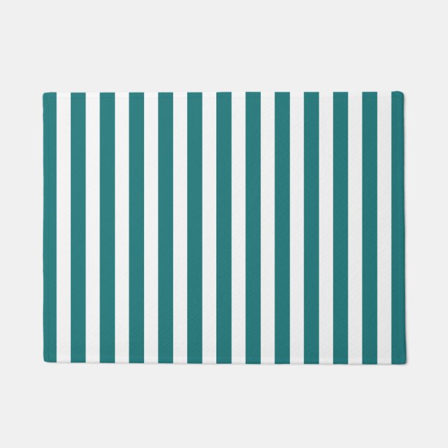 Teal and white candy stripes doormat (Front)