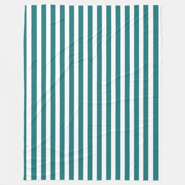 Teal and white candy stripes fleece blanket (Front)