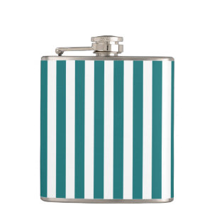 Teal and white candy stripes hip flask