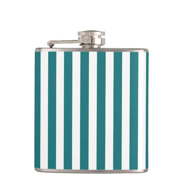 Teal and white candy stripes hip flask (Front)