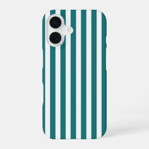 Teal and white candy stripes iPhone 16 case