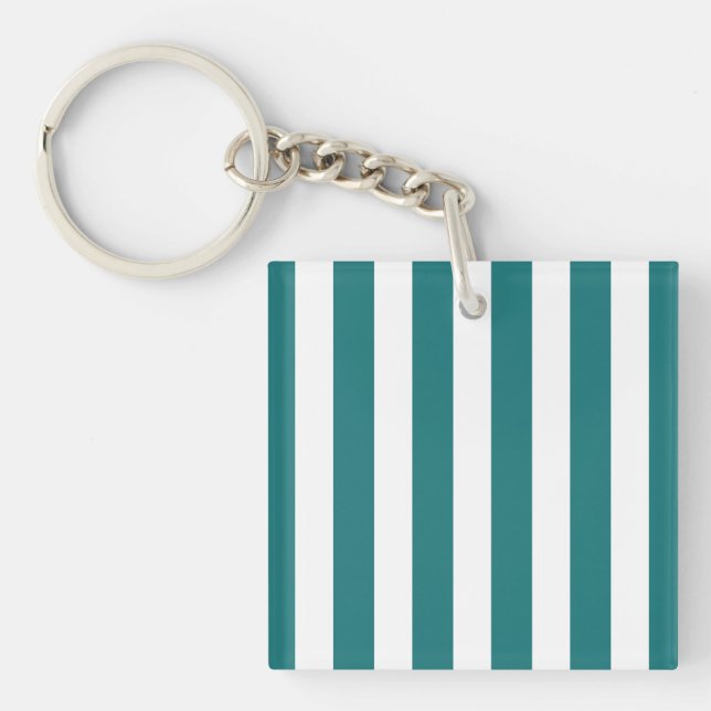 Teal and white candy stripes key ring (Front)