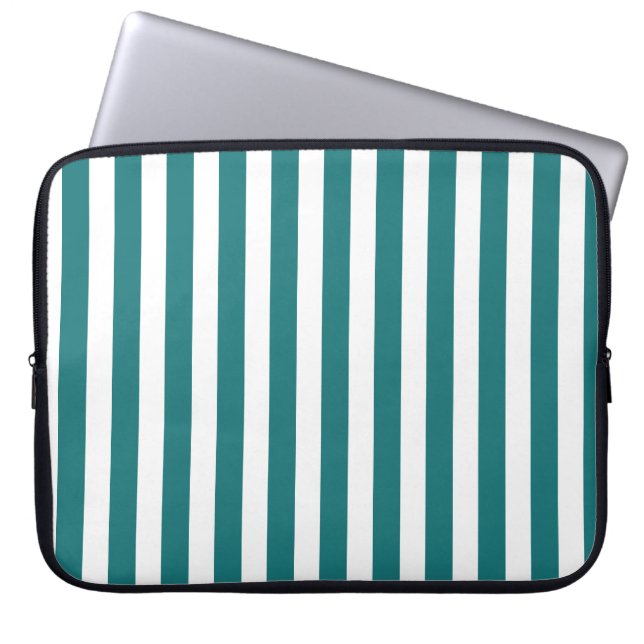 Teal and white candy stripes laptop sleeve (Front)