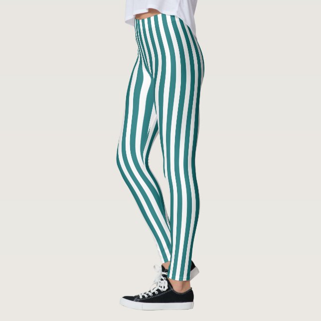 Teal and white candy stripes leggings (Left)