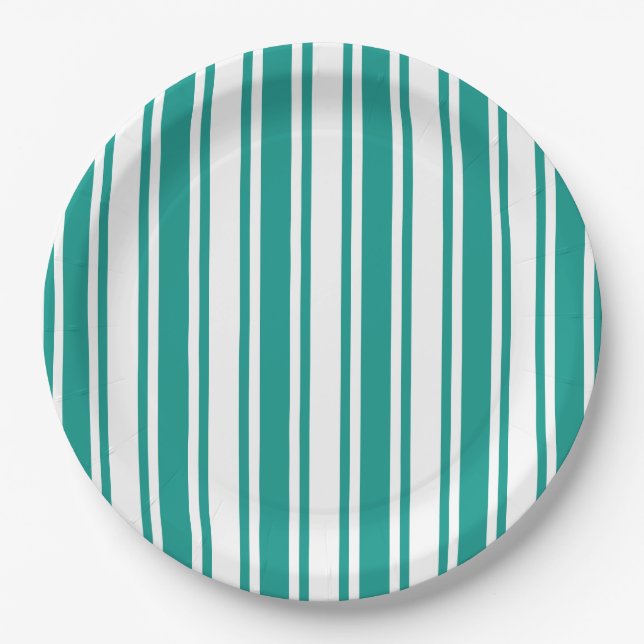 Teal and white candy stripes paper plate (Front)