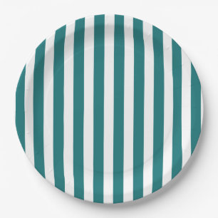 Teal and white candy stripes paper plate
