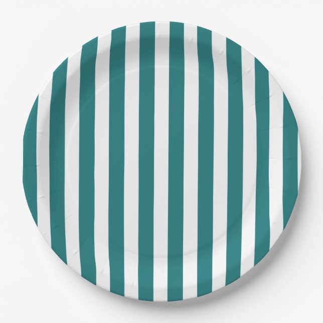 Teal and white candy stripes paper plate (Front)