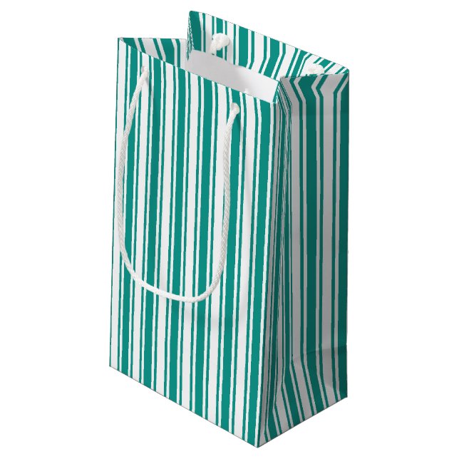 Teal and white candy stripes small gift bag (Back Angled)