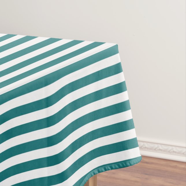 Teal and white candy stripes tablecloth (In Situ)