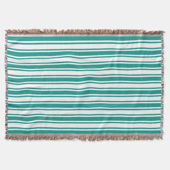 Teal and white candy stripes throw blanket (Front)