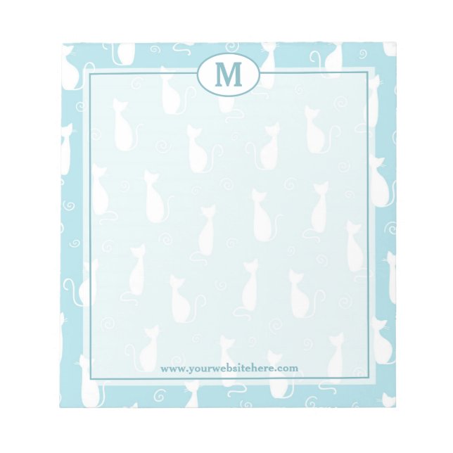 Teal and White Cats Pattern Monogram Notepad (Front)