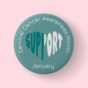 Teal And White Cervical Cancer Awareness Month 6 Cm Round Badge