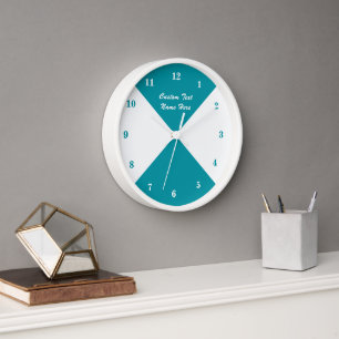Teal and White Check Clock Custom Text and Colours