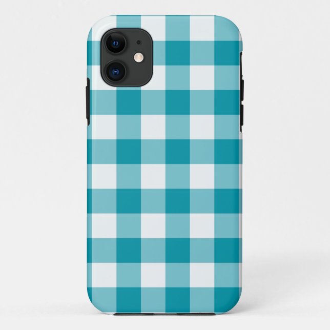 Teal and White Check Gingham Pattern Case-Mate iPhone Case (Back)