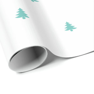 Teal and White Christmas Tree Iconic Pattern Wrapping Paper