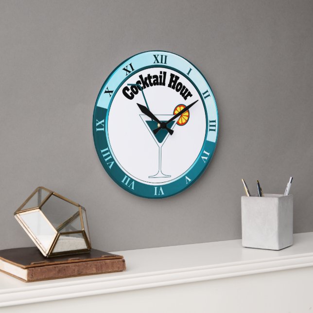 Teal and White Cocktail Hour Bar Clock (Office)