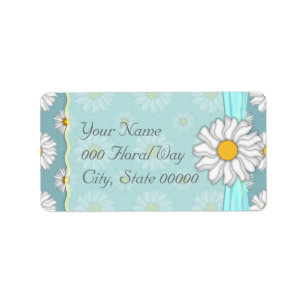 Teal and White DaisyFloral Wedding Address Lables Label