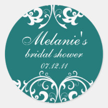 Teal and White Damask Bridal Shower Sticker