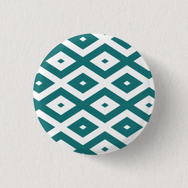 Teal and white diamond pattern 3 cm round badge (Front)