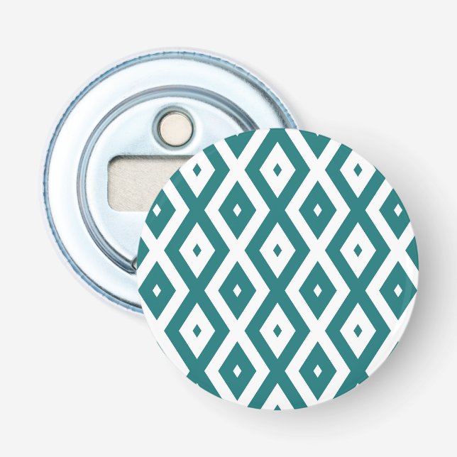 Teal and white diamond pattern bottle opener (Front)