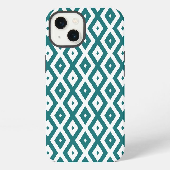 Teal and white diamond pattern Case-Mate iPhone ca Case (Back)