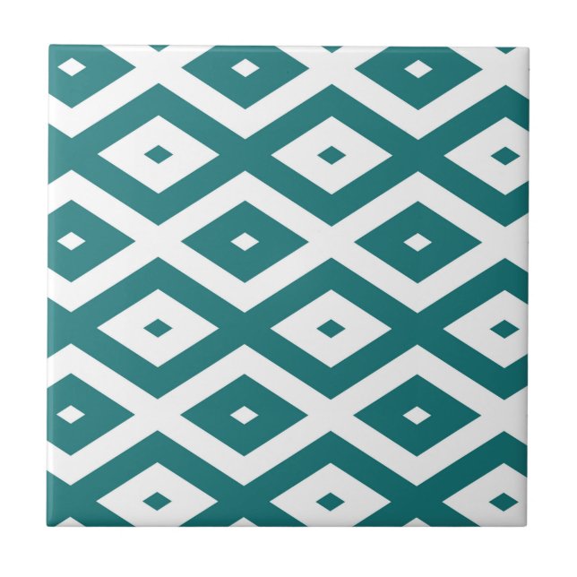 Teal and white diamond pattern ceramic tile (Front)