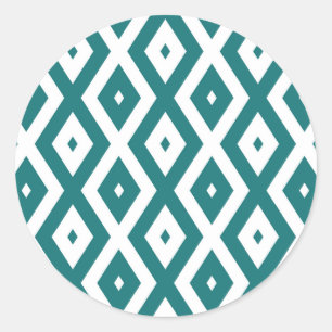 Teal and white diamond pattern classic round sticker