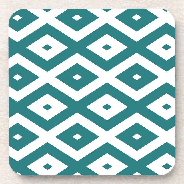 Teal and white diamond pattern coaster (Front)