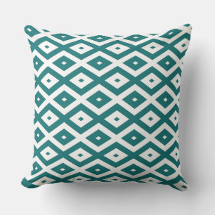 Teal and white diamond pattern cushion