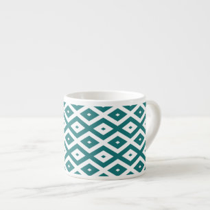 Teal and white diamond pattern espresso cup