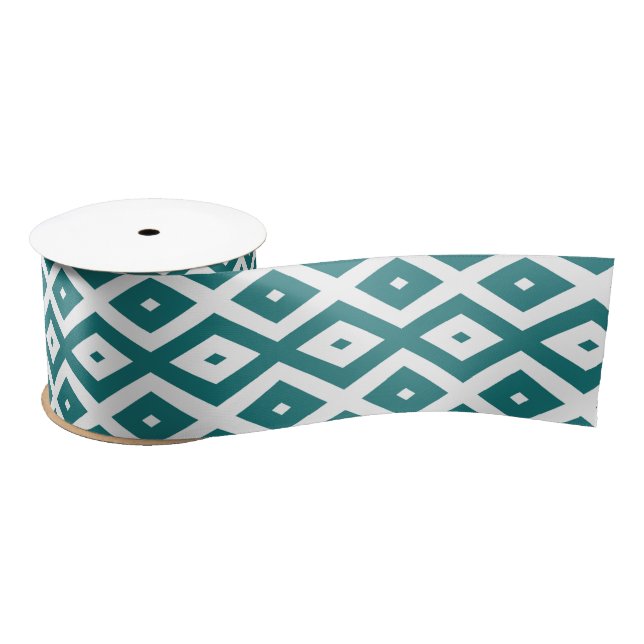 Teal and white diamond pattern satin ribbon (Spool)