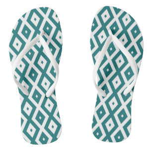 Teal and white diamond pattern thongs