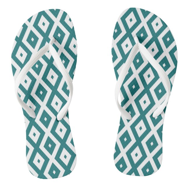 Teal and white diamond pattern thongs (Footbed)