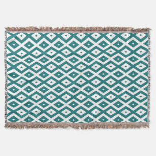 Teal and white diamond pattern throw blanket