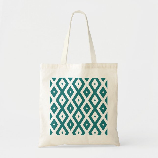Teal and white diamond pattern tote bag (Front)
