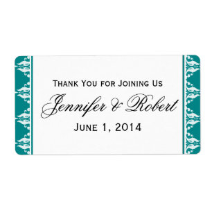 Teal and White Filigree Border Water Bottle Label