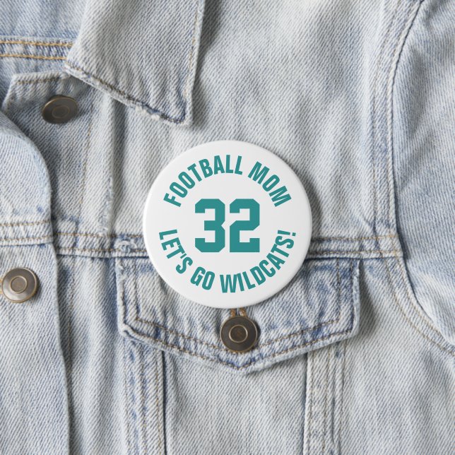 Teal and White Football Mum Jersey Number 7.5 Cm Round Badge (In Situ)