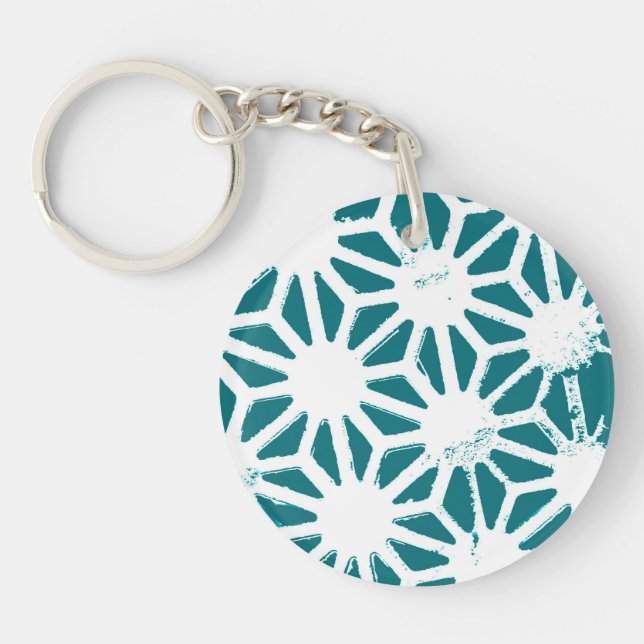 Teal and white geometric pattern key ring (Front)