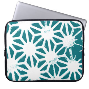 Teal and white geometric pattern laptop sleeve