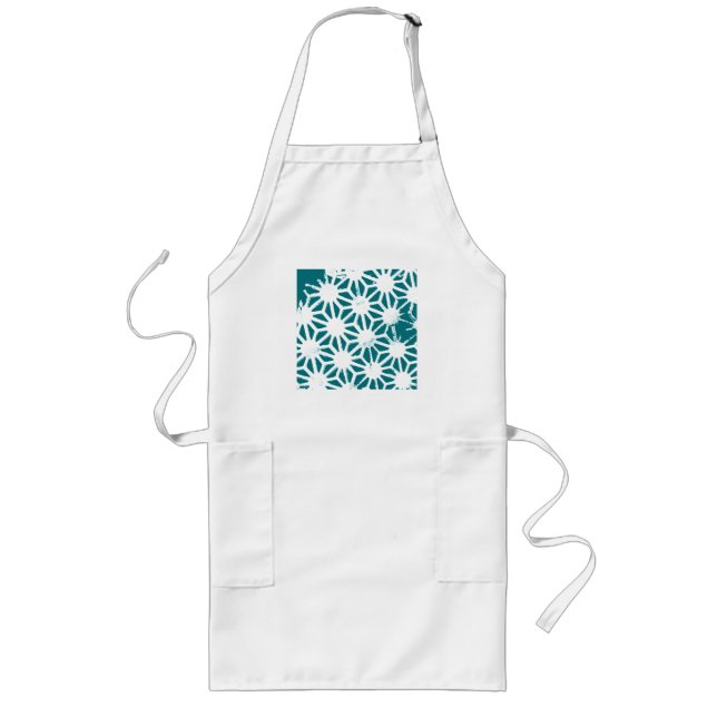 Teal and white geometric pattern long apron (Front)