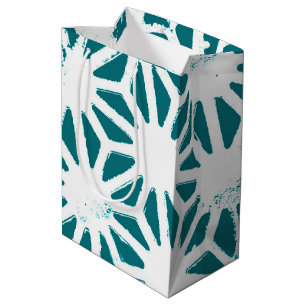 Teal and white geometric pattern medium gift bag