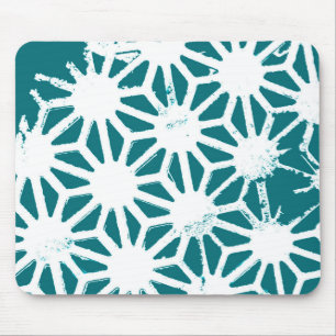 Teal and white geometric pattern mouse pad