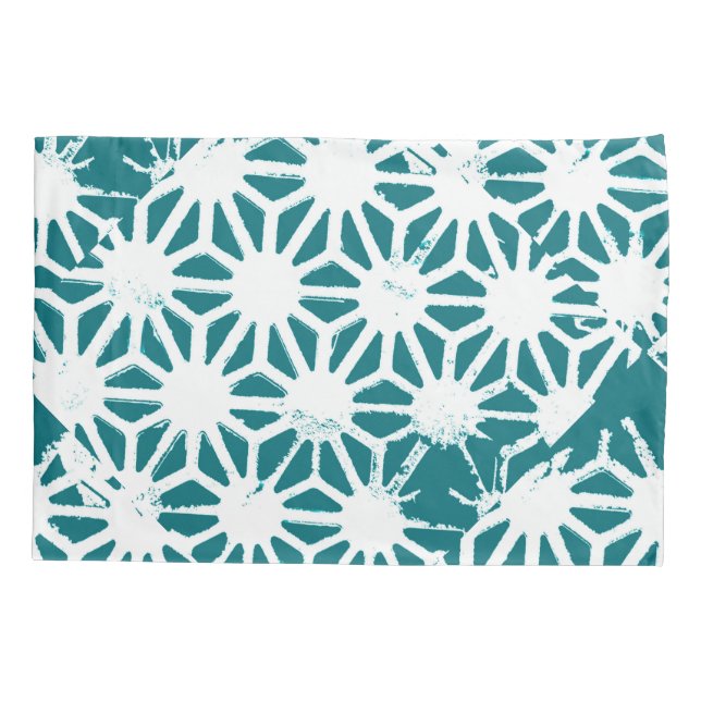 Teal and white geometric pattern pillowcase (Back)