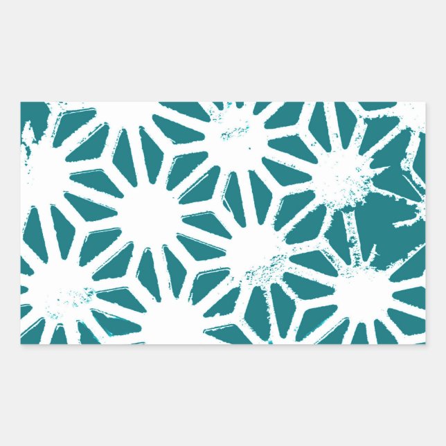 Teal and white geometric pattern rectangular sticker (Front)