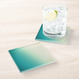 Teal and White Gradient Glass Coaster