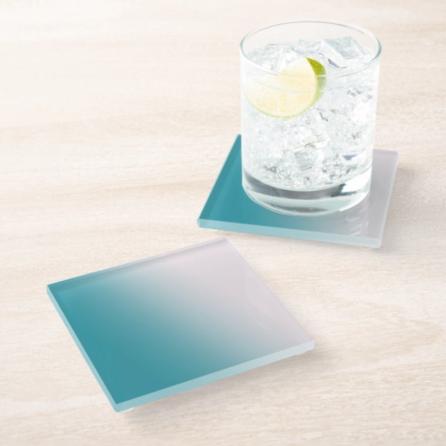 Teal and White Gradient Glass Coaster (Angled)