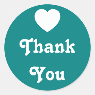 Teal and White Heart Thank You Classic Round Sticker