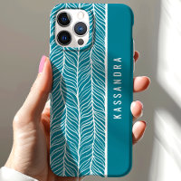Teal And White Herringbone Personalised Name