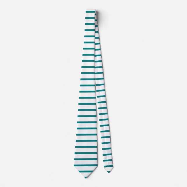 Teal and White Horizontally-Striped Tie (Front)