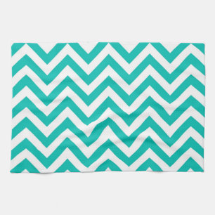 Teal and White Large Chevron ZigZag Pattern Tea Towel